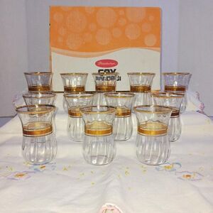Optikli Small Drink Glasses with Gold Stripe- Pasabahce Tempo  